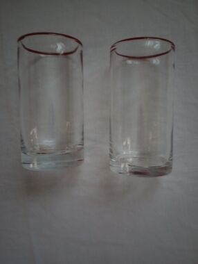 Set of Two Hand Blown Red Rim 5.75" Water Tumblers/Glasses